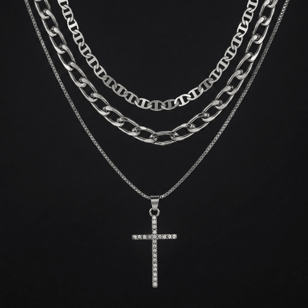 3-Piece Layered Cross Necklace Silver Women's Necklace Soulful Faith Christian Apparel & Jewelry