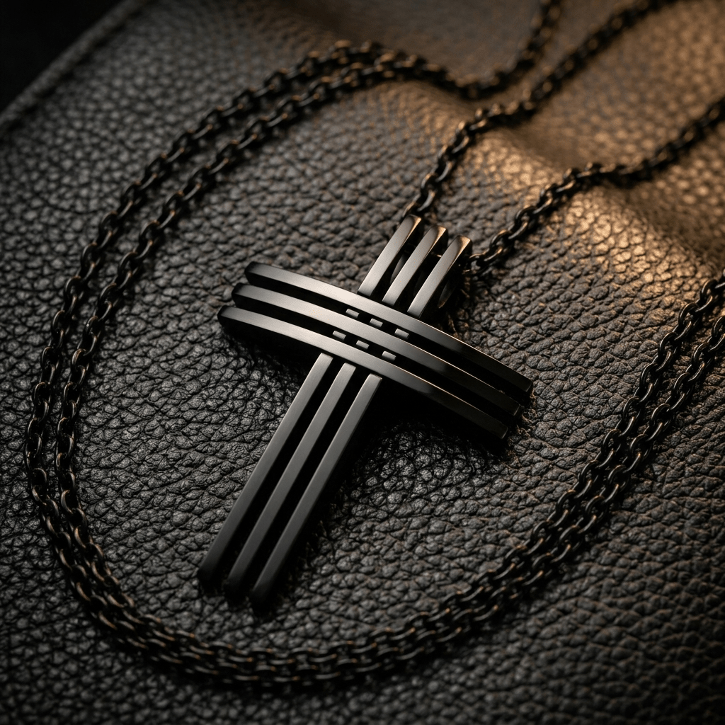 Layered Bar Cross Necklace Black Men's Necklace Soulful Faith Christian Apparel & Jewelry