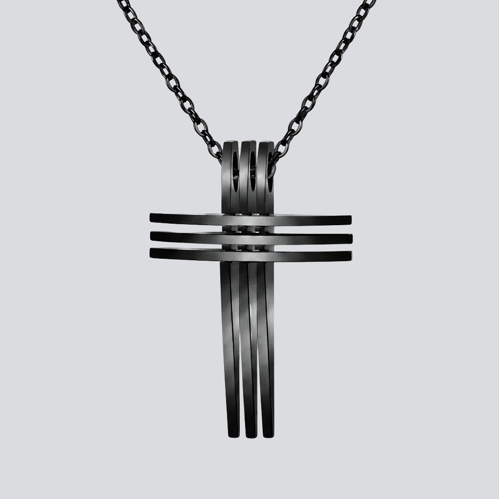 Layered Bar Cross Necklace Black Men's Necklace Soulful Faith Christian Apparel & Jewelry