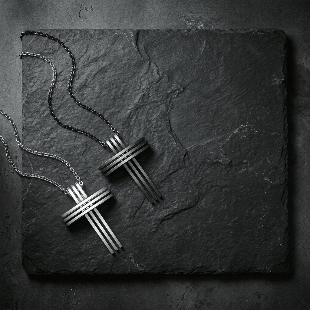 Layered Bar Cross Necklace Silver Men's Necklace Soulful Faith Christian Apparel & Jewelry
