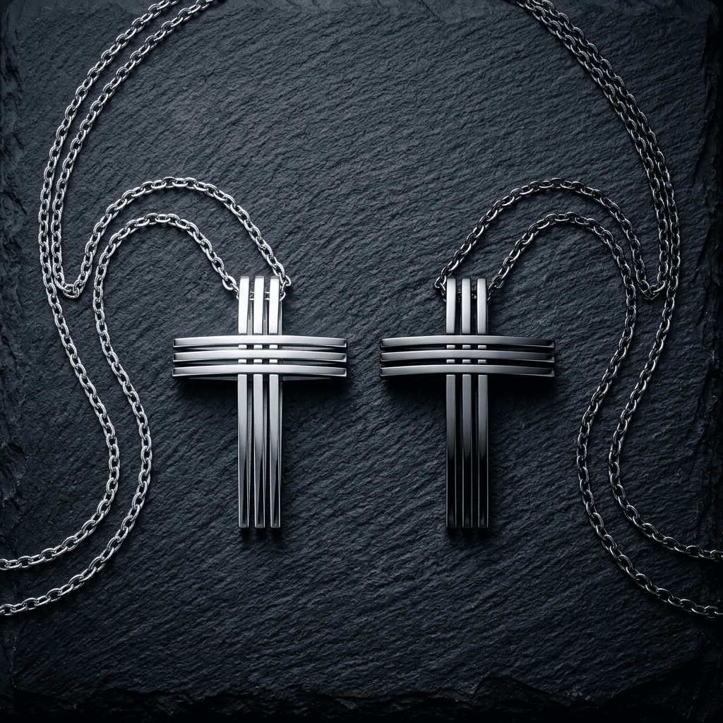 Layered Bar Cross Necklace Silver Men's Necklace Soulful Faith Christian Apparel & Jewelry