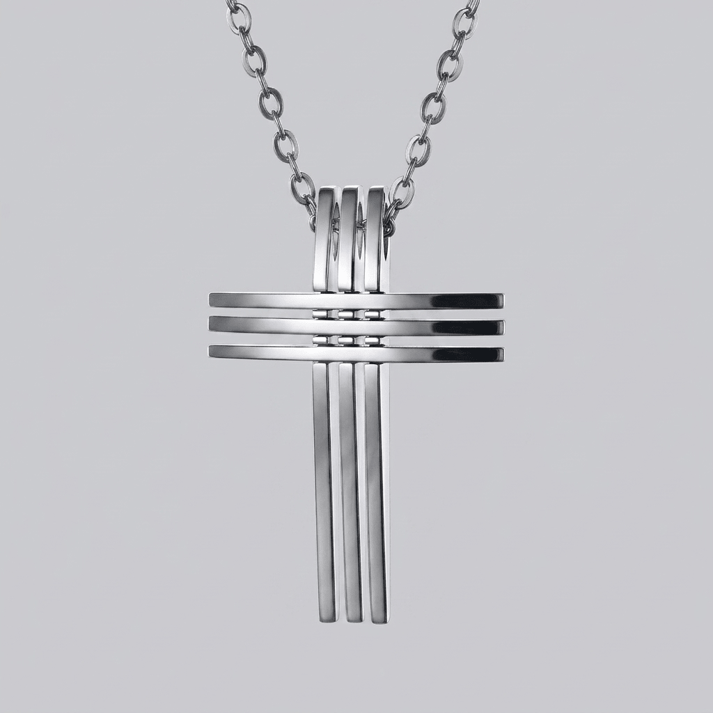 Layered Bar Cross Necklace Silver Men's Necklace Soulful Faith Christian Apparel & Jewelry