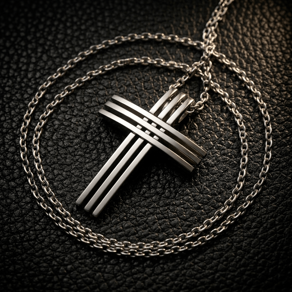Layered Bar Cross Necklace Silver Men's Necklace Soulful Faith Christian Apparel & Jewelry