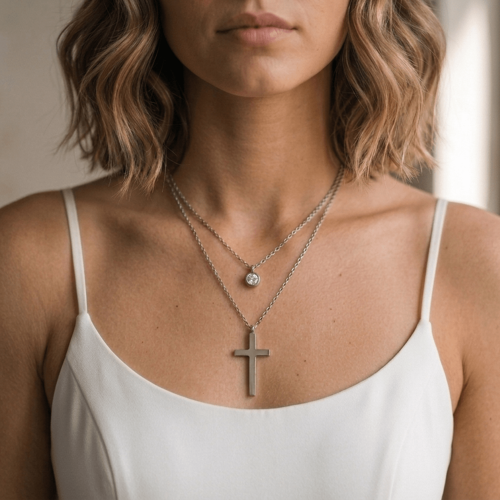 Layered Cross Pendant Necklace Silver Women's Necklace Soulful Faith Christian Apparel & Jewelry