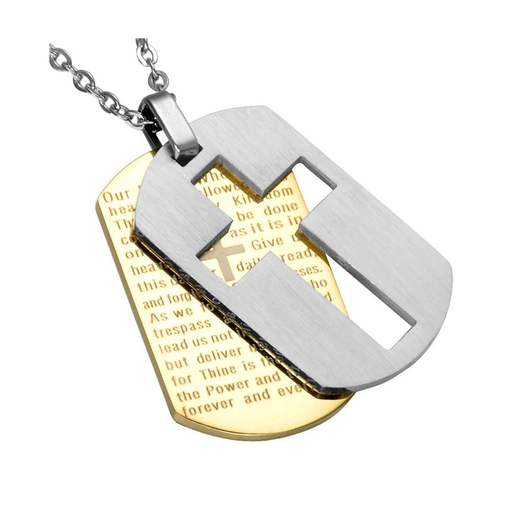 Lord's Prayer Dog Tag Necklace Silver & Gold Men's Necklace Soulful Faith Christian Apparel & Jewelry
