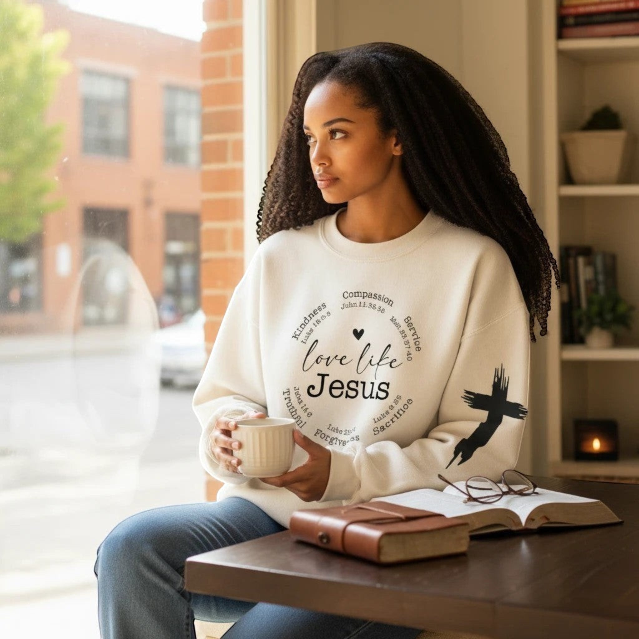 Love Like Jesus Oversized Sweatshirt Apricot Women's Sweatshirt Soulful Faith Christian Apparel & Jewelry