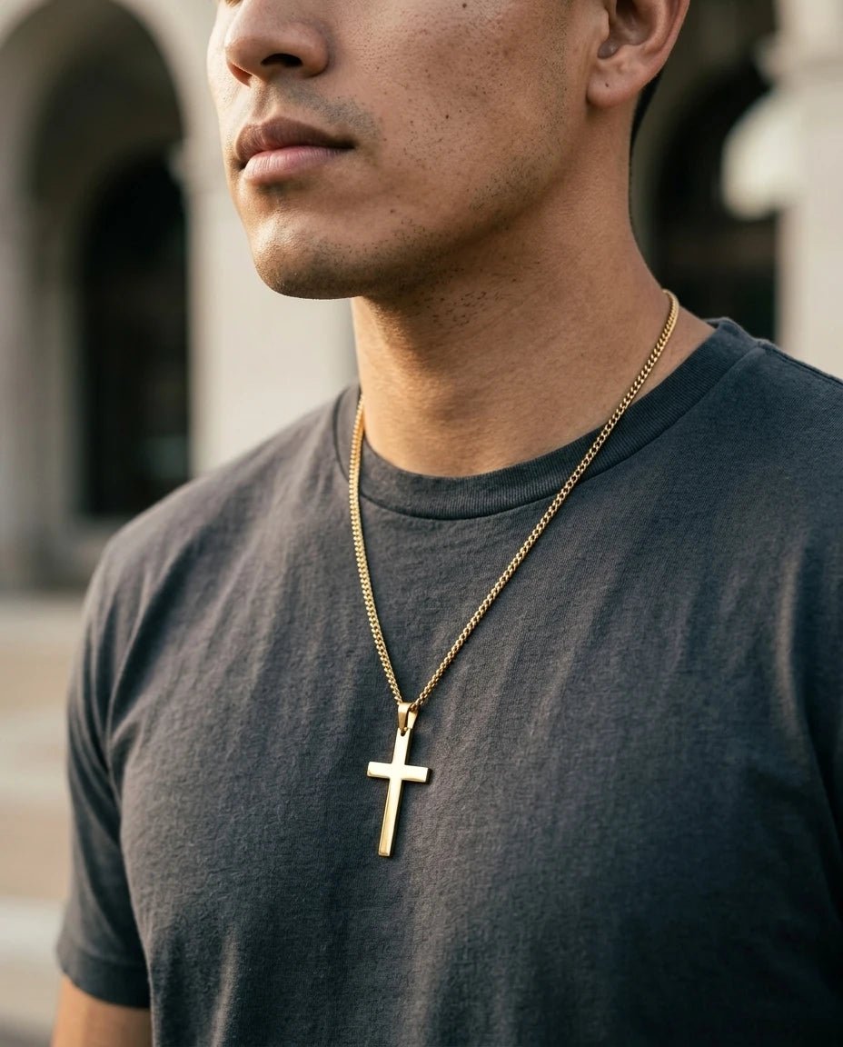 Men's Cross Pendant Necklace Gold Men's Necklace Soulful Faith Christian Apparel & Jewelry