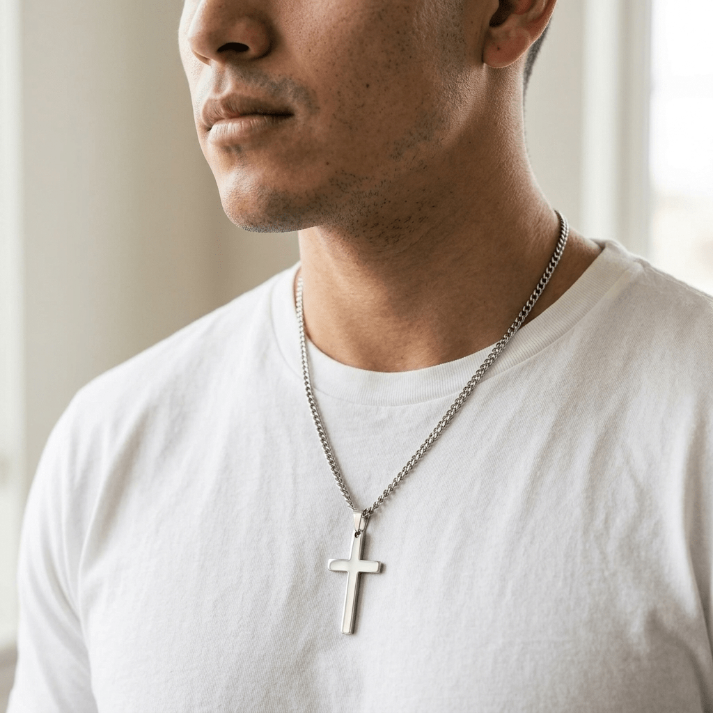 Men's Cross Pendant Necklace Silver Men's Necklace Soulful Faith Christian Apparel & Jewelry