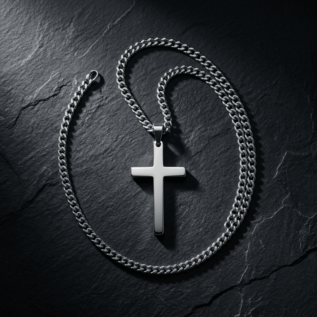 Men's Cross Pendant Necklace Silver Men's Necklace Soulful Faith Christian Apparel & Jewelry
