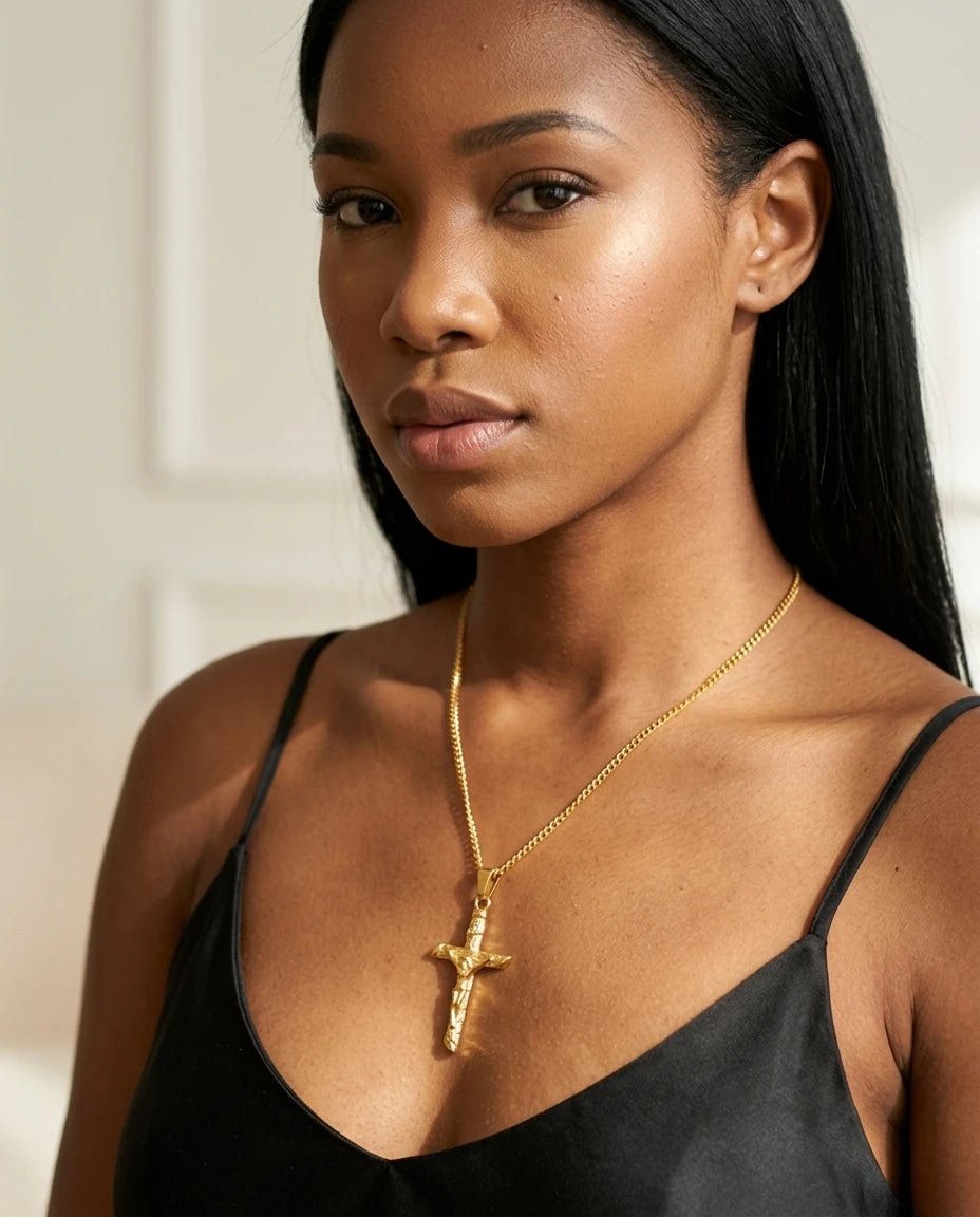 Minimalist Cross Necklace Gold Unisex Necklace Soulful Faith Christian Apparel & Jewelry