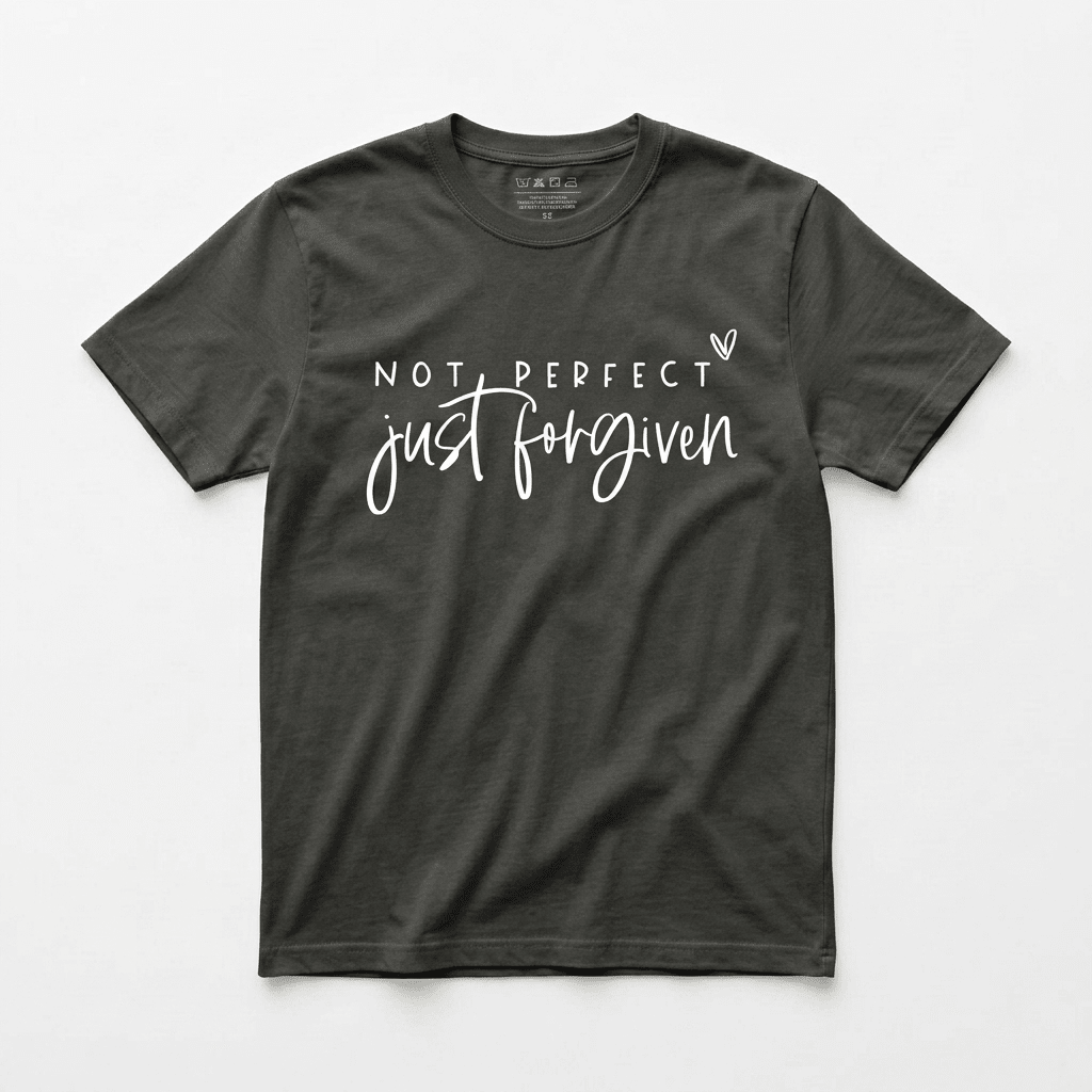 Not Perfect Just Forgiven Tee Dark Gray Women's T-Shirt Soulful Faith Christian Apparel & Jewelry