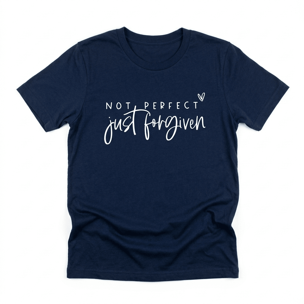 Not Perfect Just Forgiven Tee Navy Women's T-Shirt Soulful Faith Christian Apparel & Jewelry