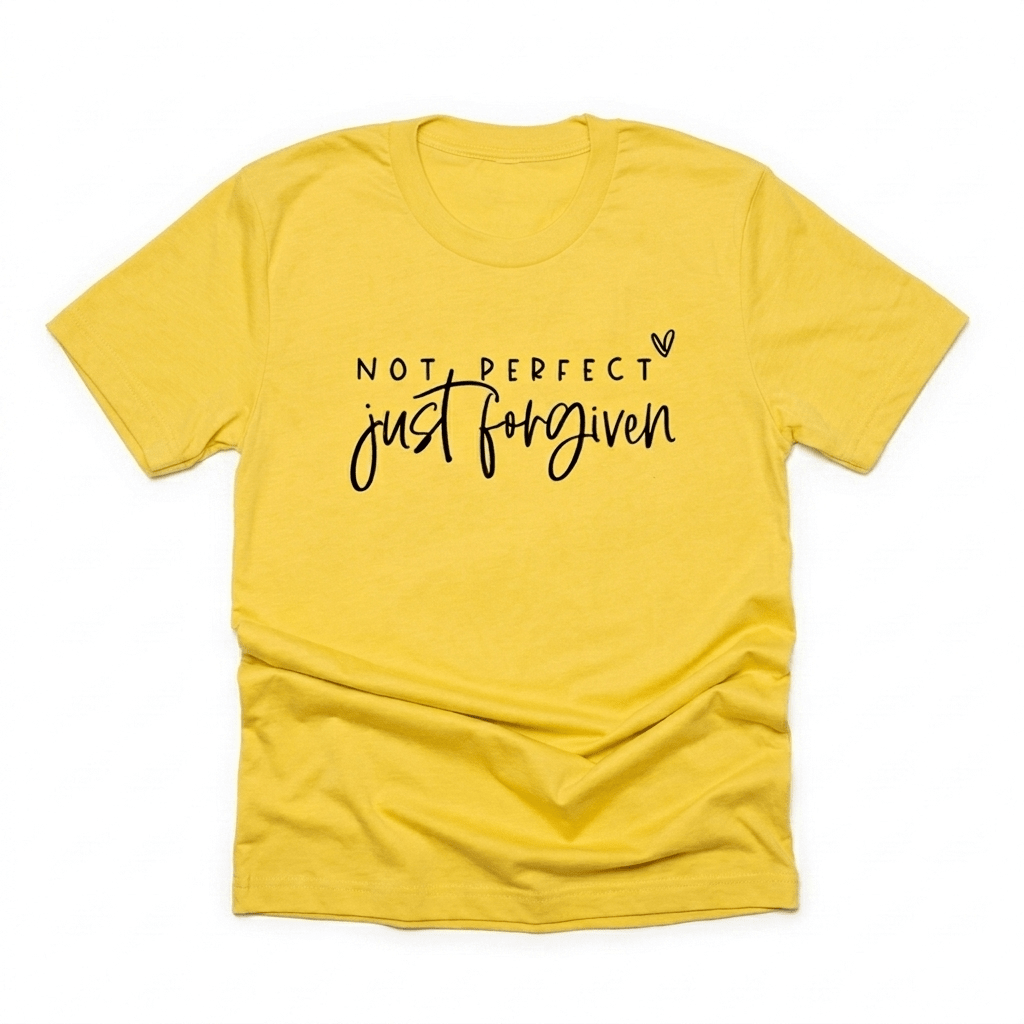 Not Perfect Just Forgiven Tee Yellow Women's T-Shirt Soulful Faith Christian Apparel & Jewelry