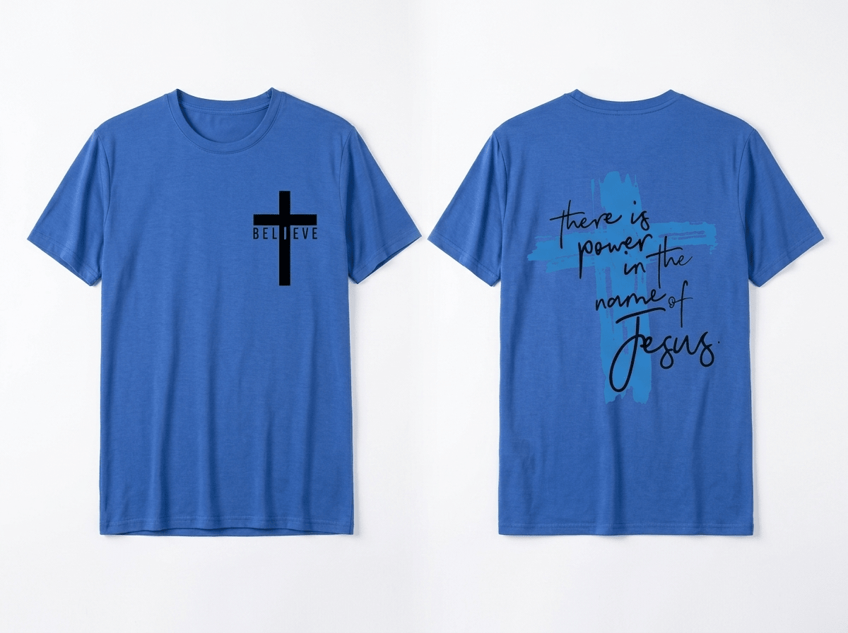 Power in the Name of Jesus Tee Blue Men's T-Shirt Soulful Faith Christian Apparel & Jewelry