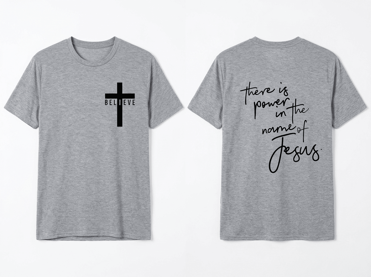 Power in the Name of Jesus Tee Gray Men's T-Shirt Soulful Faith Christian Apparel & Jewelry