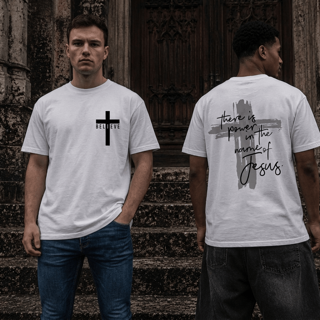 Power in the Name of Jesus Tee White Men's T-Shirt Soulful Faith Christian Apparel & Jewelry