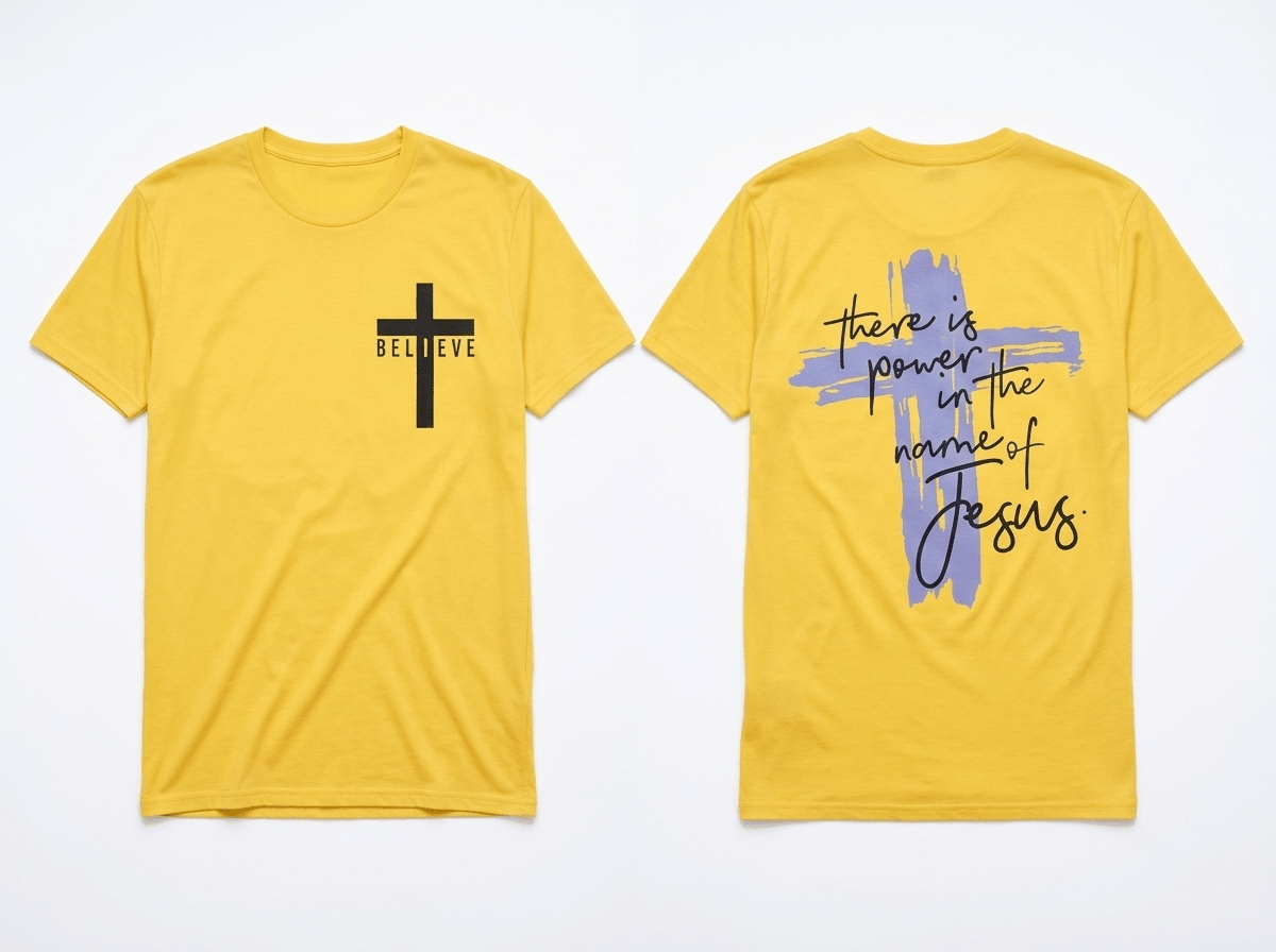 Power in the Name of Jesus Tee Yellow Men's T-Shirt Soulful Faith Christian Apparel & Jewelry