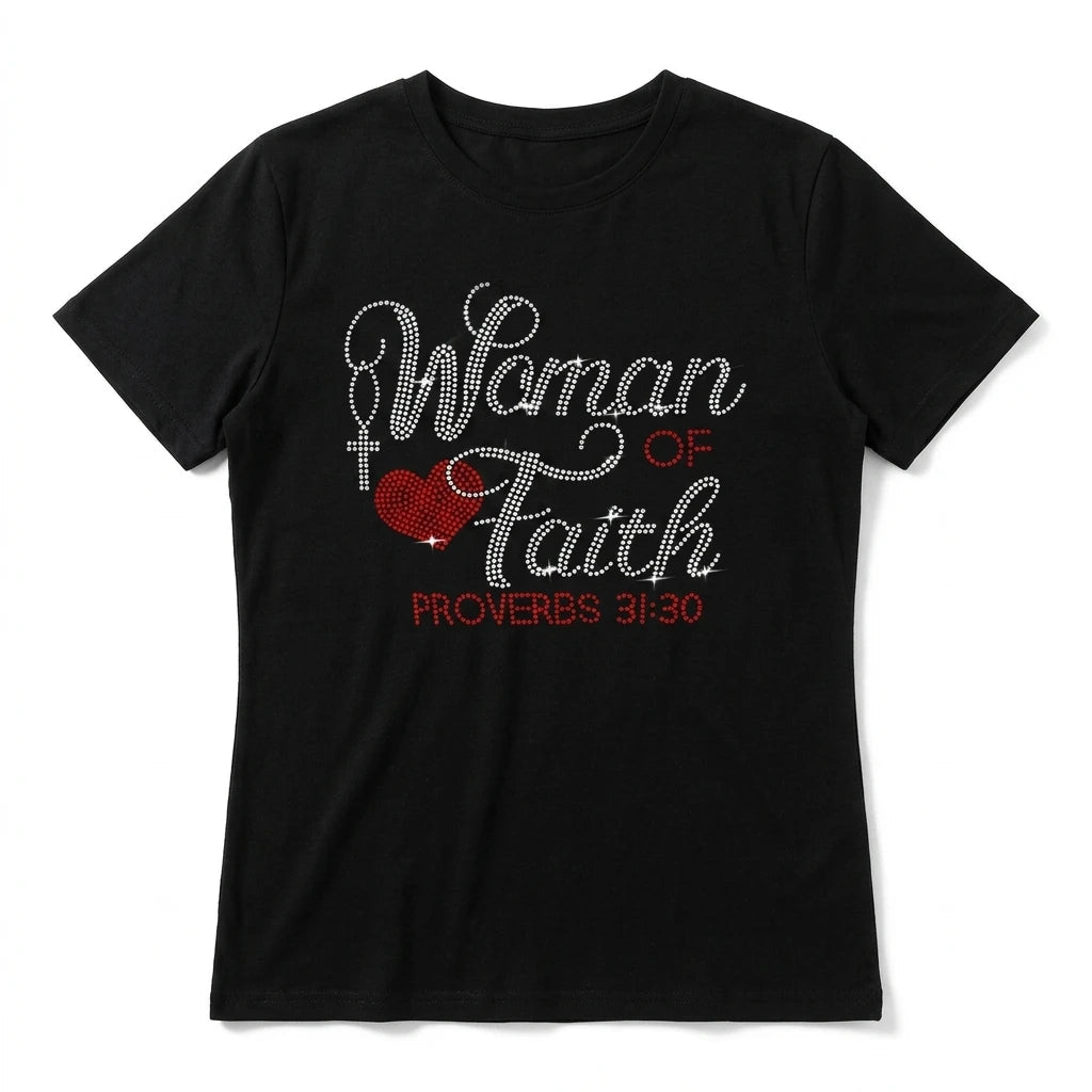 Proverbs 31:30 Rhinestone Tee Black Women's T-Shirt Soulful Faith Christian Apparel & Jewelry