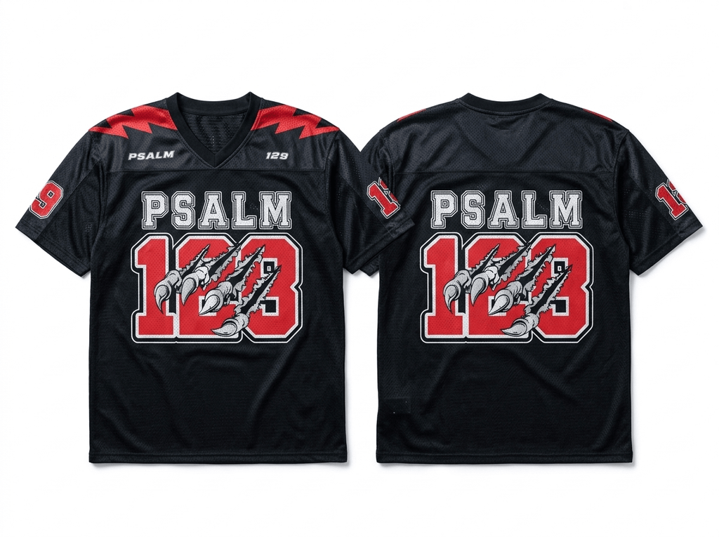Psalm 129 V-Neck Tee Black & Red Men's T-Shirt Soulful Faith Christian Apparel & Jewelry
