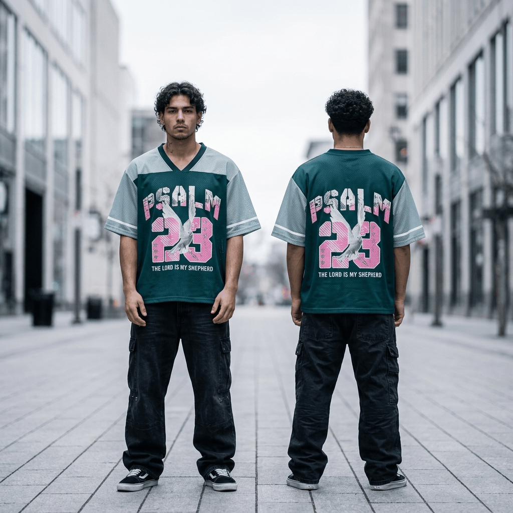 Psalm 23 V-Neck Tee Green Men's T-Shirt Soulful Faith Christian Apparel & Jewelry