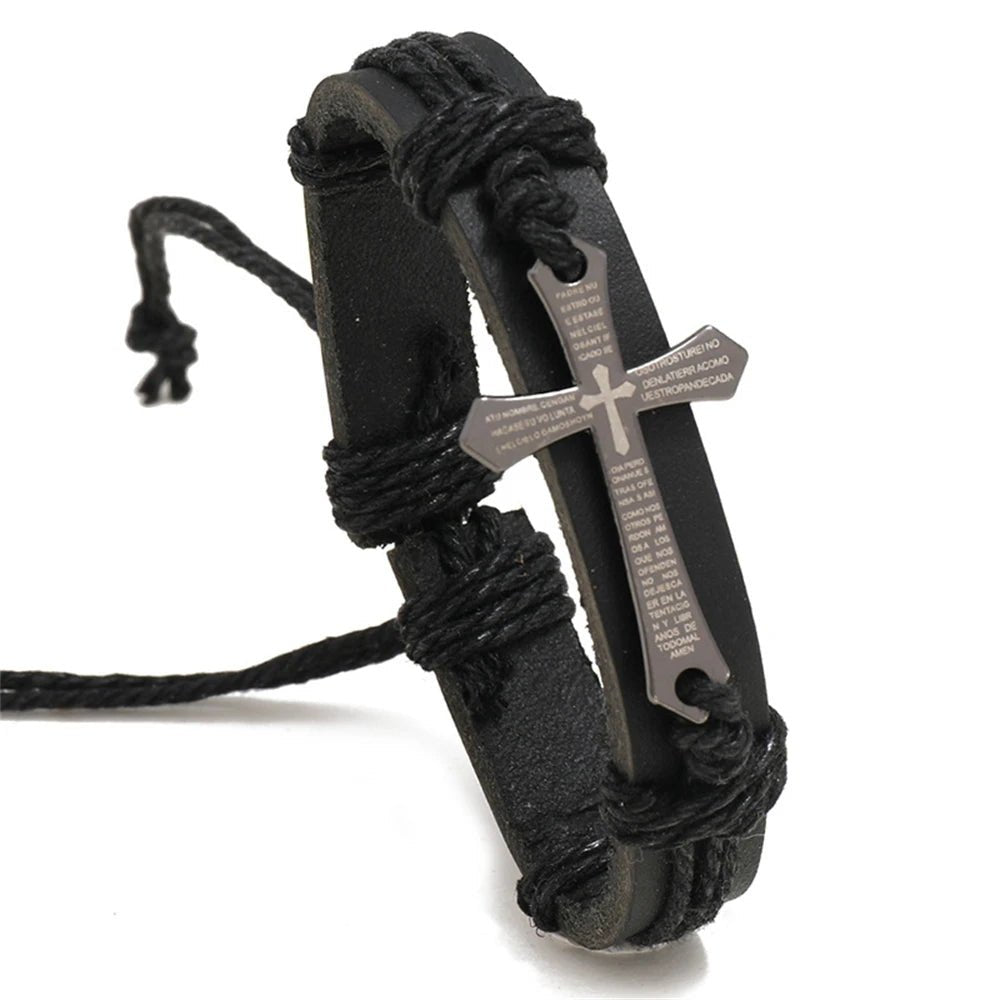 Braided Leather Cross Bracelet Black Men's Bracelet Soulful Faith Christian Apparel & Jewelry
