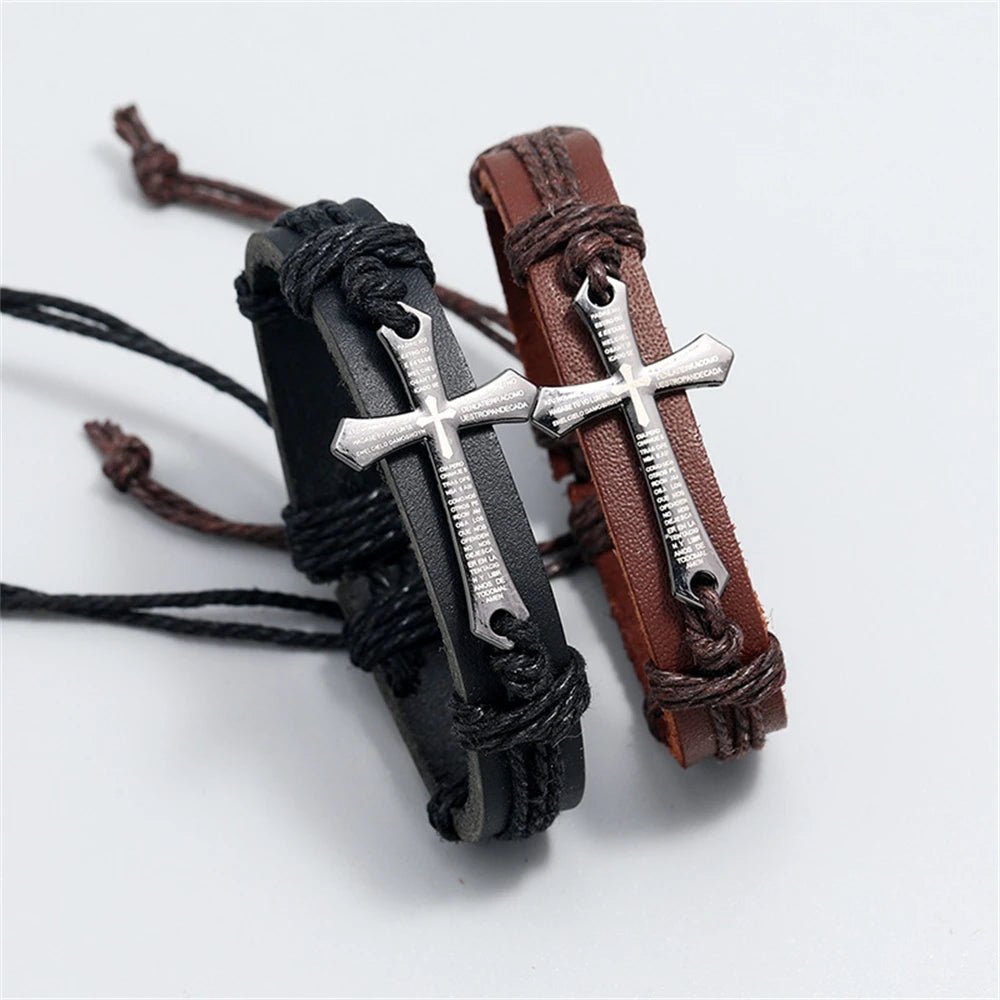 Braided Leather Cross Bracelet Black Men's Bracelet Soulful Faith Christian Apparel & Jewelry