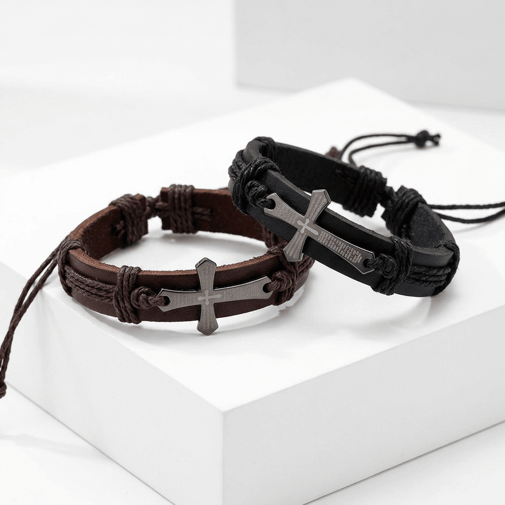 Braided Leather Cross Bracelet Brown Men's Bracelet Soulful Faith Christian Apparel & Jewelry