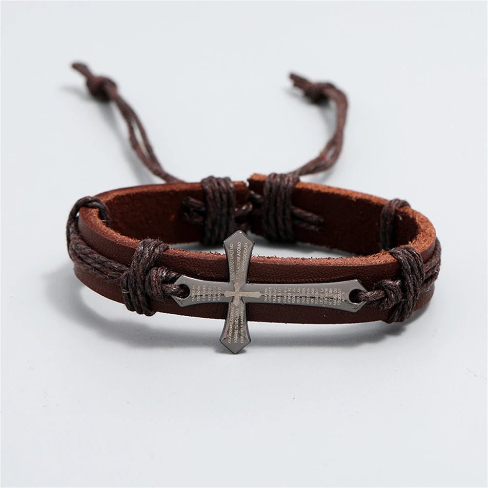 Braided Leather Cross Bracelet Brown Men's Bracelet Soulful Faith Christian Apparel & Jewelry
