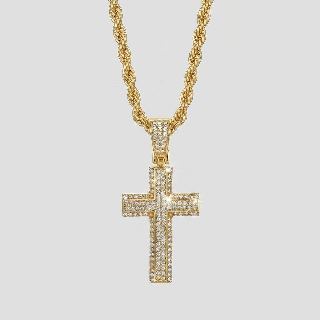 Rope Chain Cross Necklace Gold Men's Necklace Soulful Faith Christian Apparel & Jewelry