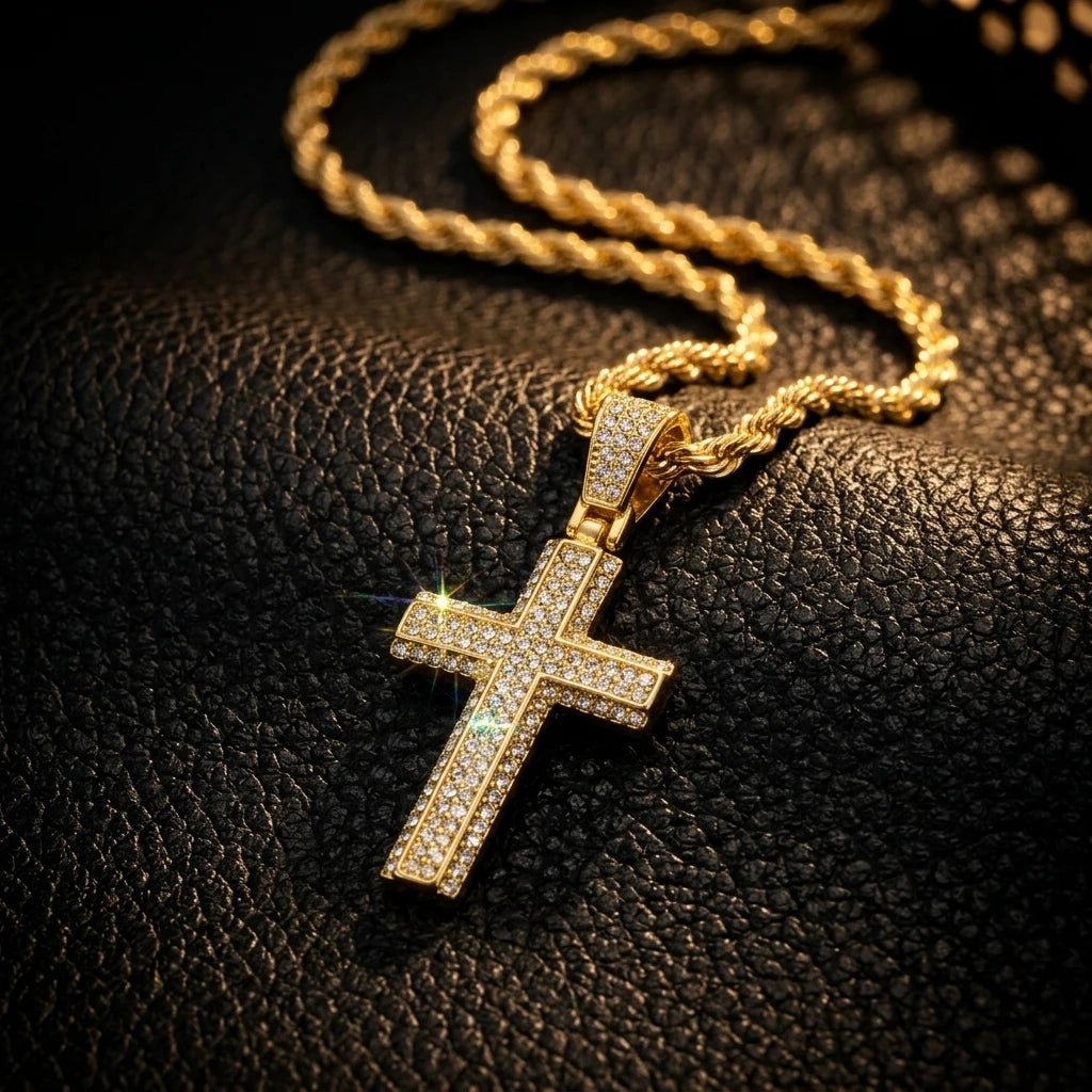 Rope Chain Cross Necklace Gold Men's Necklace Soulful Faith Christian Apparel & Jewelry