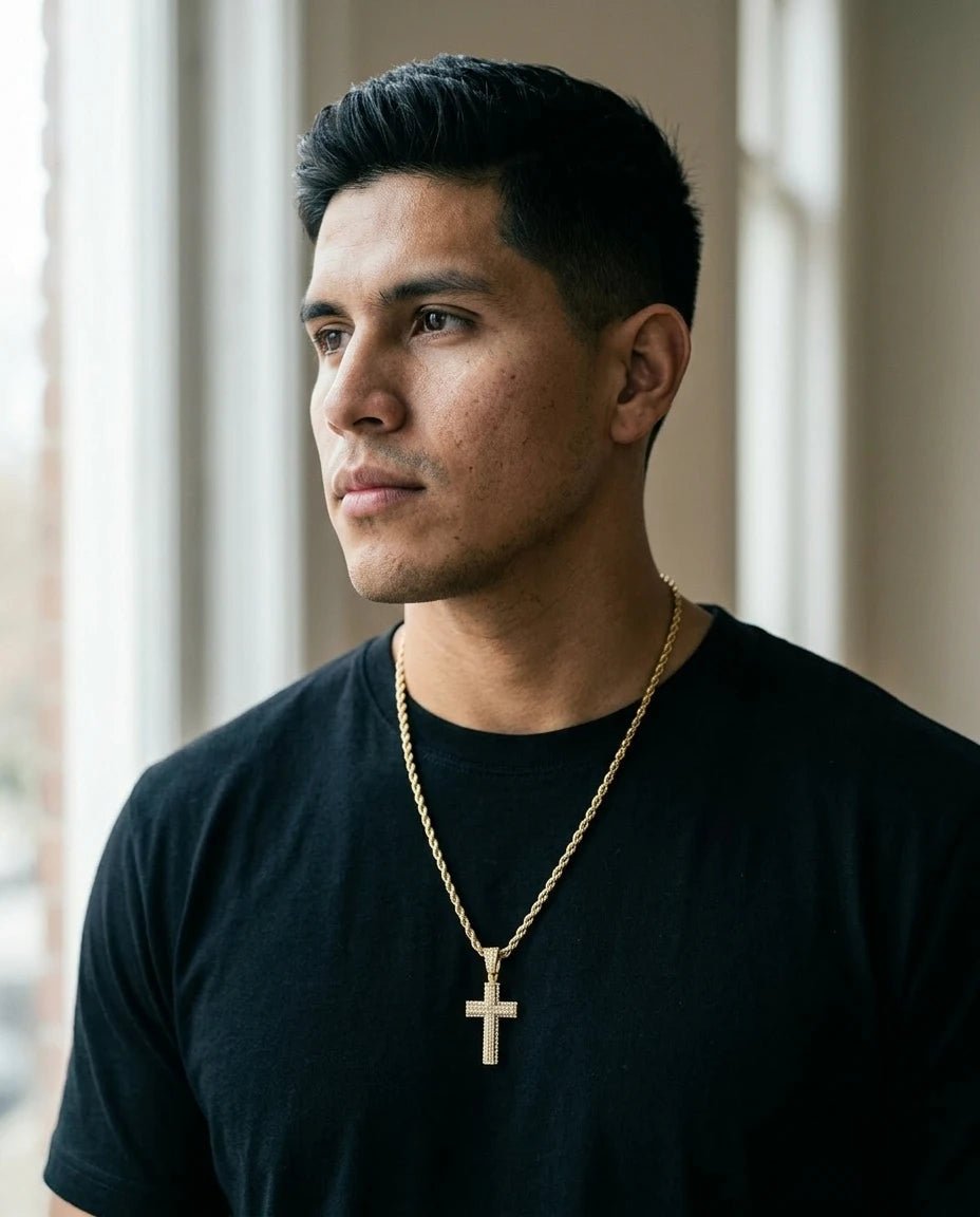 Rope Chain Cross Necklace Gold Men's Necklace Soulful Faith Christian Apparel & Jewelry