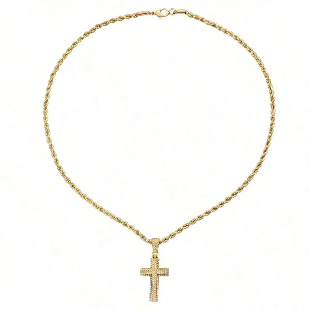 Rope Chain Cross Necklace Gold Men's Necklace Soulful Faith Christian Apparel & Jewelry