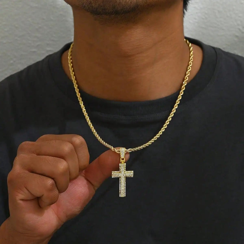 Rope Chain Cross Necklace Gold Men's Necklace Soulful Faith Christian Apparel & Jewelry