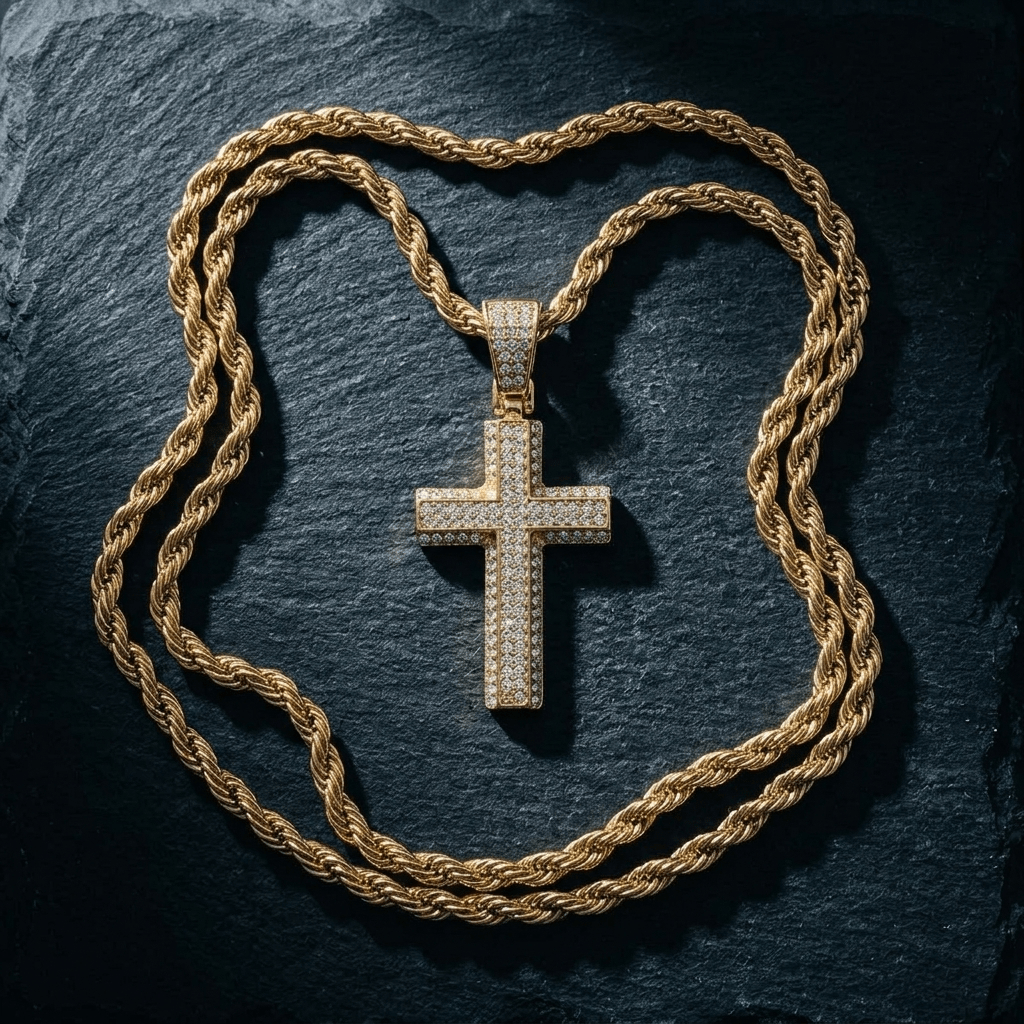 Rope Chain Cross Necklace Gold Men's Necklace Soulful Faith Christian Apparel & Jewelry