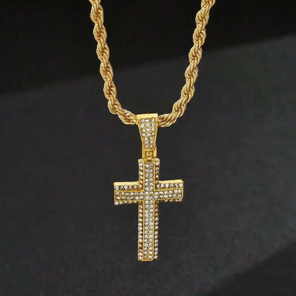 Rope Chain Cross Necklace Gold Men's Necklace Soulful Faith Christian Apparel & Jewelry