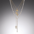 Pearl Rosary Cross Necklace Gold Women's Necklace Soulful Faith Christian Apparel & Jewelry