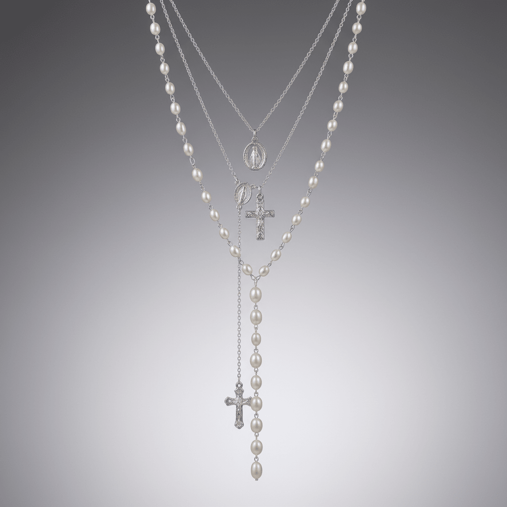 Pearl Rosary Cross Necklace Gold Women's Necklace Soulful Faith Christian Apparel & Jewelry