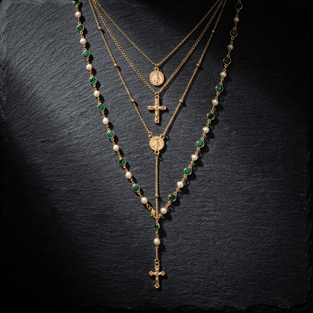 Pearl Rosary Cross Necklace Gold Women's Necklace Soulful Faith Christian Apparel & Jewelry