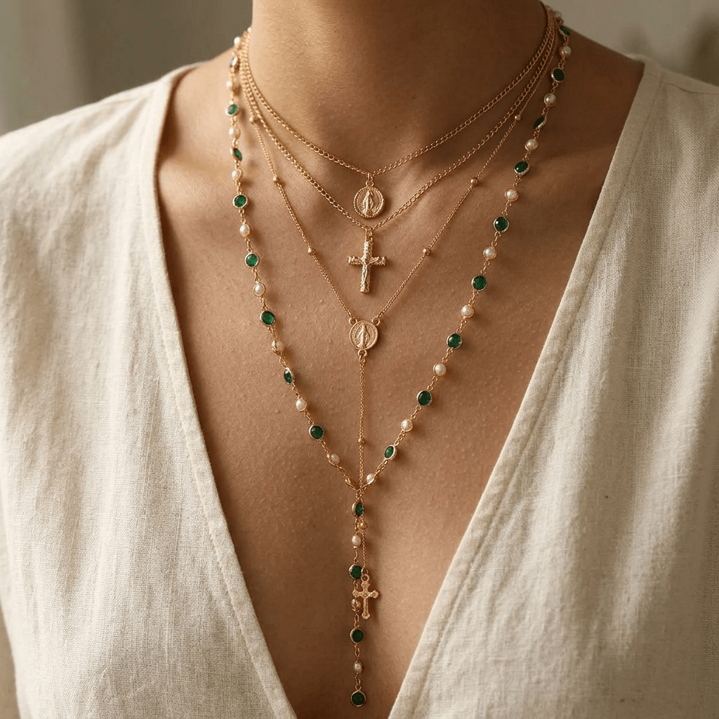 Pearl Rosary Cross Necklace Gold Women's Necklace Soulful Faith Christian Apparel & Jewelry