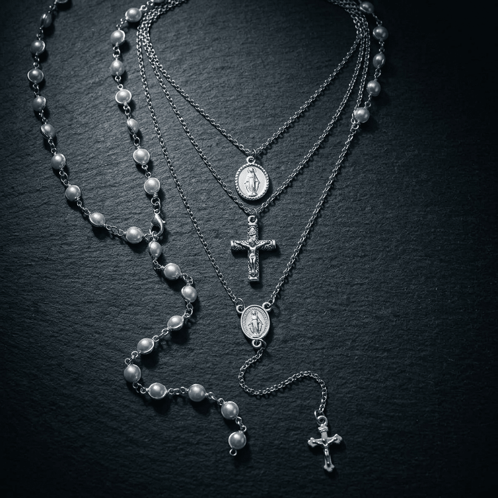 Pearl Rosary Cross Necklace Gold Women's Necklace Soulful Faith Christian Apparel & Jewelry