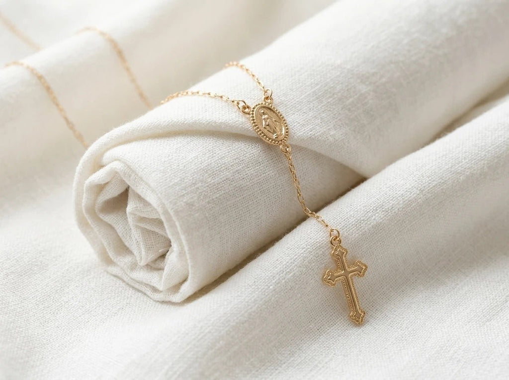 Rosary Cross Necklace Gold Women's Necklace Soulful Faith Christian Apparel & Jewelry