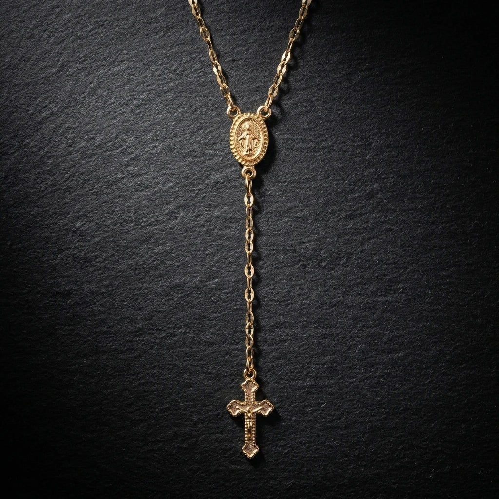Rosary Cross Necklace Gold Women's Necklace Soulful Faith Christian Apparel & Jewelry