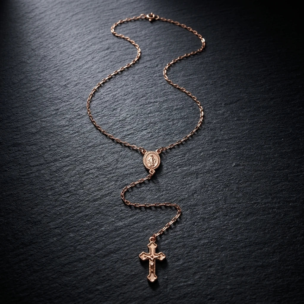 Rosary Cross Necklace Rose Gold Women's Necklace Soulful Faith Christian Apparel & Jewelry
