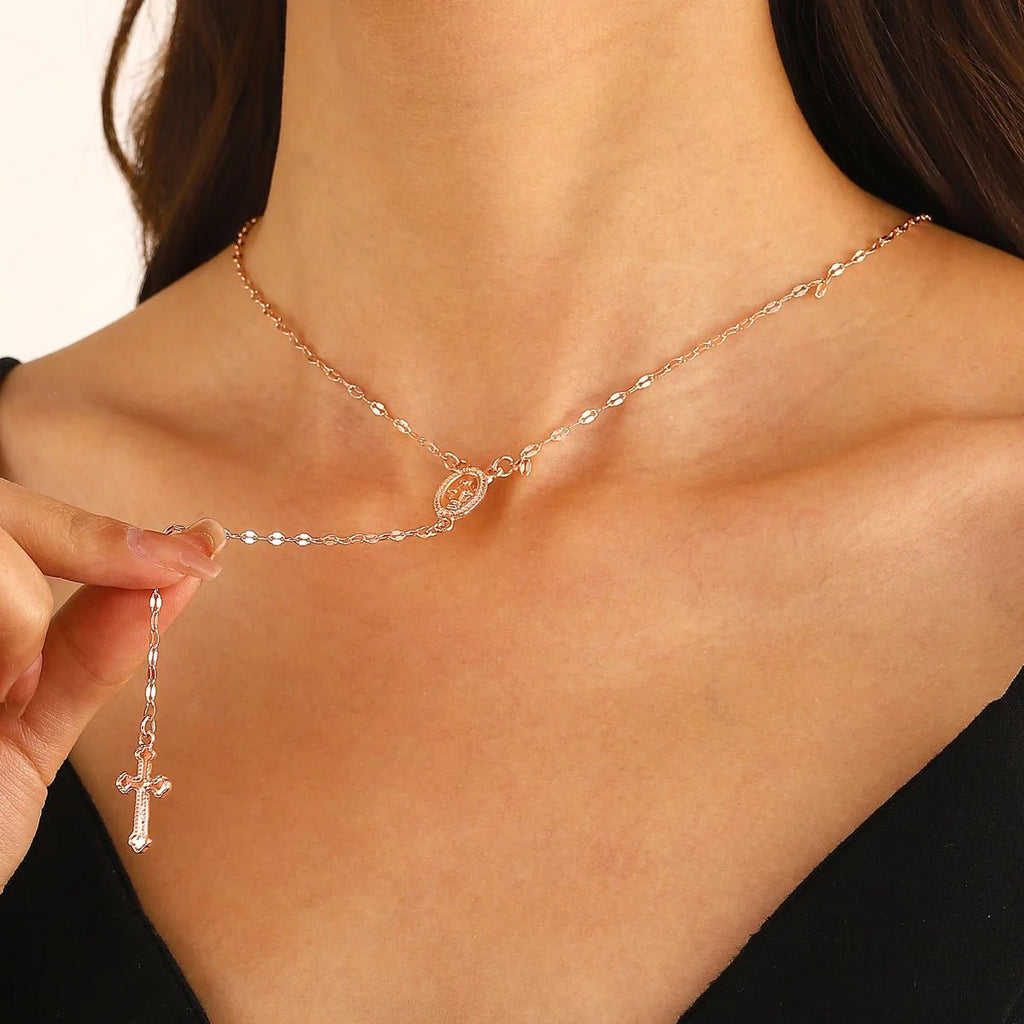 Rosary Cross Necklace Silver Women's Necklace Soulful Faith Christian Apparel & Jewelry