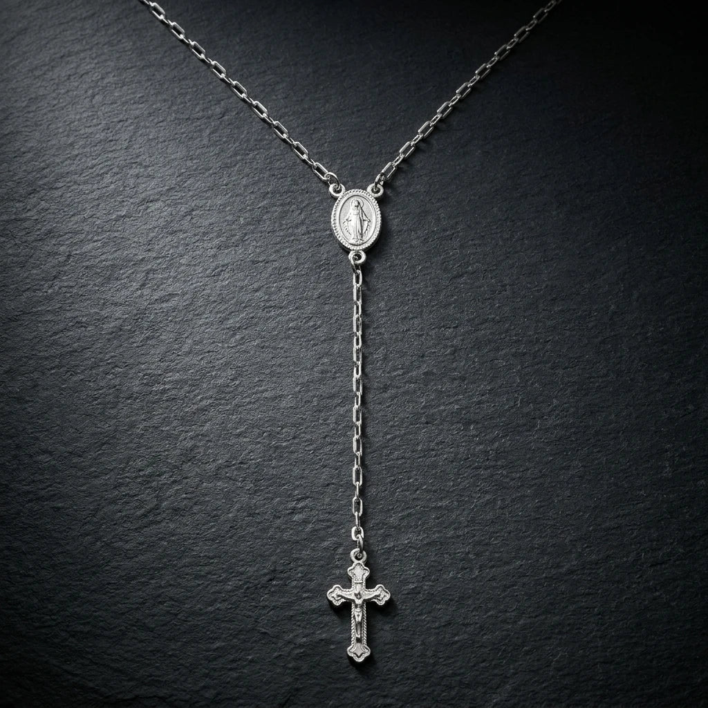 Rosary Cross Necklace Silver Women's Necklace Soulful Faith Christian Apparel & Jewelry