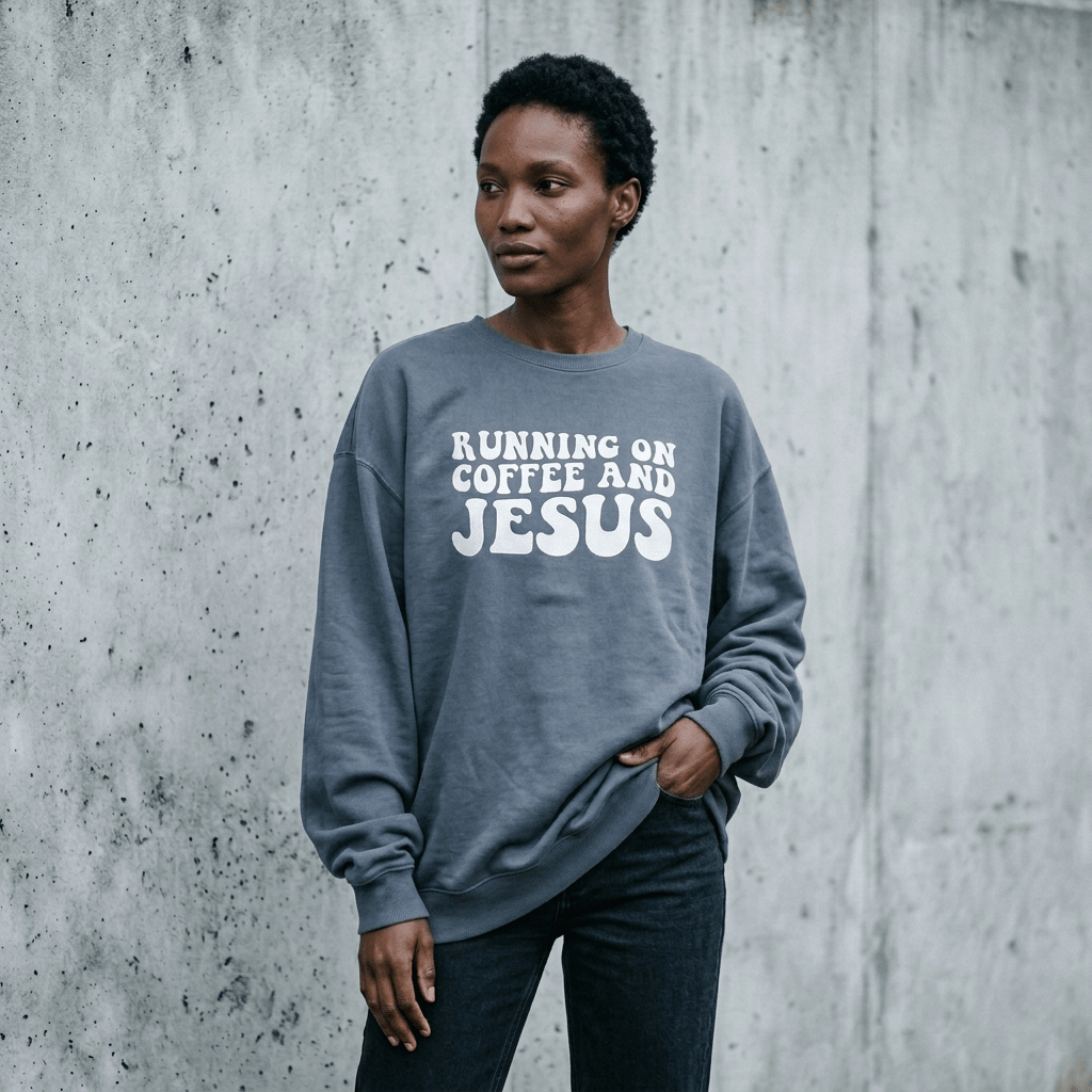 Running on Coffee & Jesus Sweatshirt Espresso Women's Sweatshirt Soulful Faith Christian Apparel & Jewelry