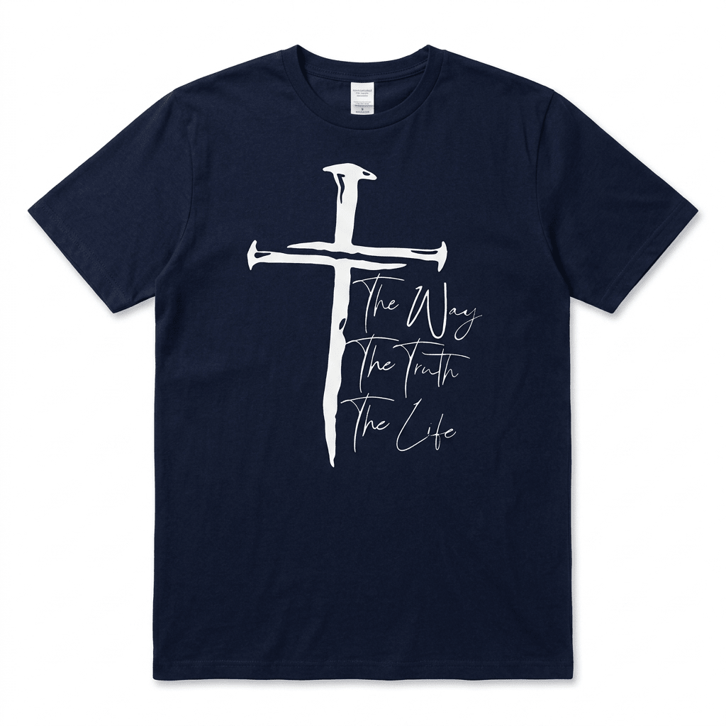 Sacred Nails Cross Tee Navy Men's T-Shirt Soulful Faith Christian Apparel & Jewelry