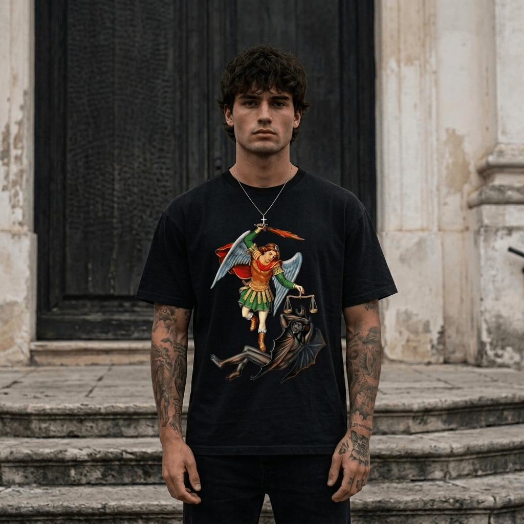 Saint Michael Warrior Tee S Men's T-Shirt Soulful Faith Christian Apparel & Jewelry
