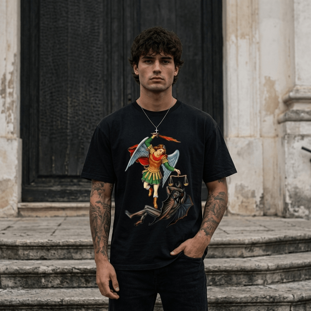 Saint Michael Warrior Tee S Men's T-Shirt Soulful Faith Christian Apparel & Jewelry