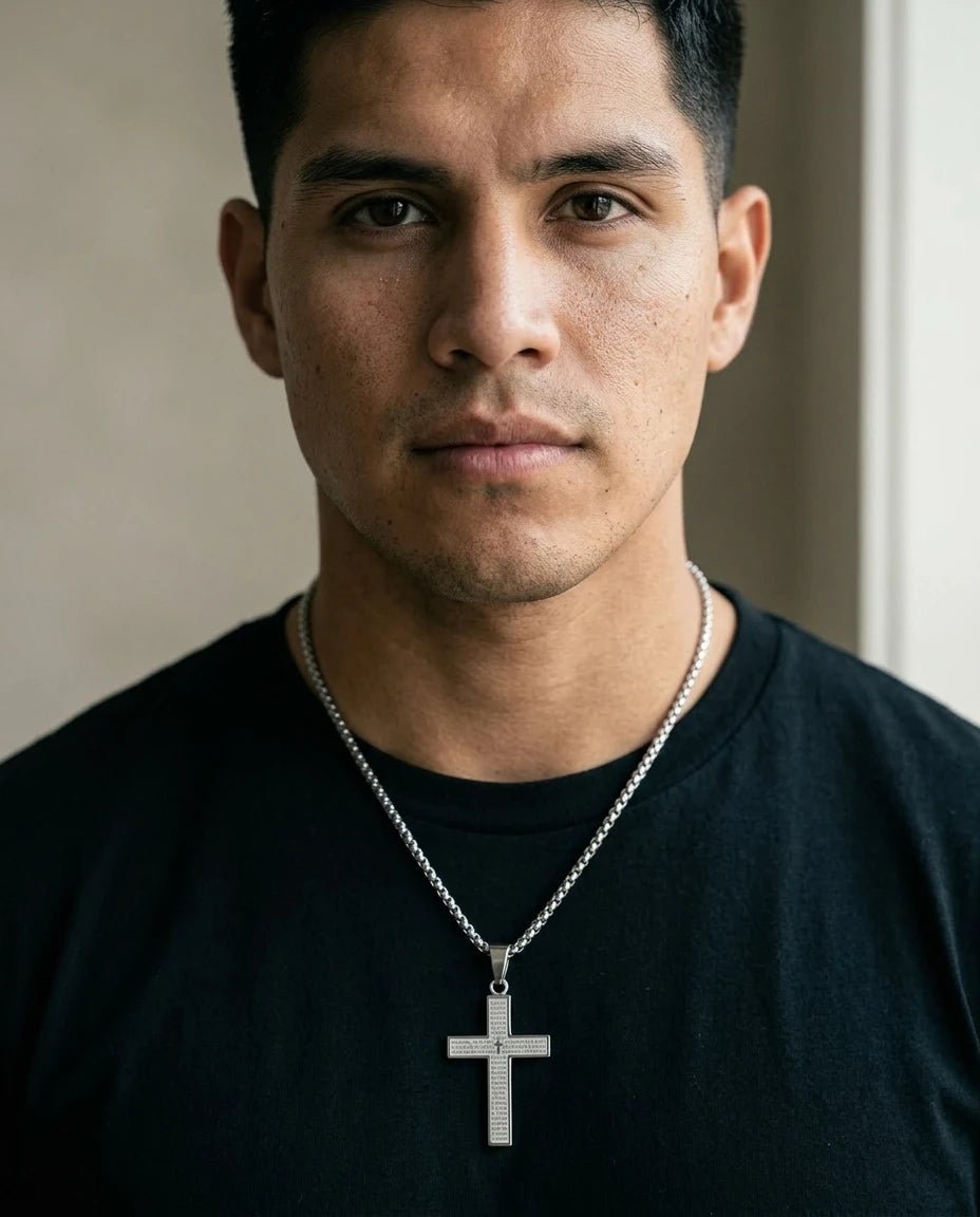 Scripture Cross Necklace Black Gunmetal Unisex Necklace Soulful Faith Christian Apparel & Jewelry